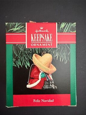 Hallmark Red and Tan 'Feliz Navidad' Santa Boot Ornament